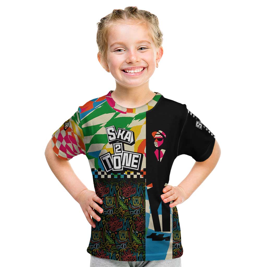 Ska Two Tone Kid T Shirt with Colorful Checkerboard Music Art Carnival Festival - Wonder Print Shop