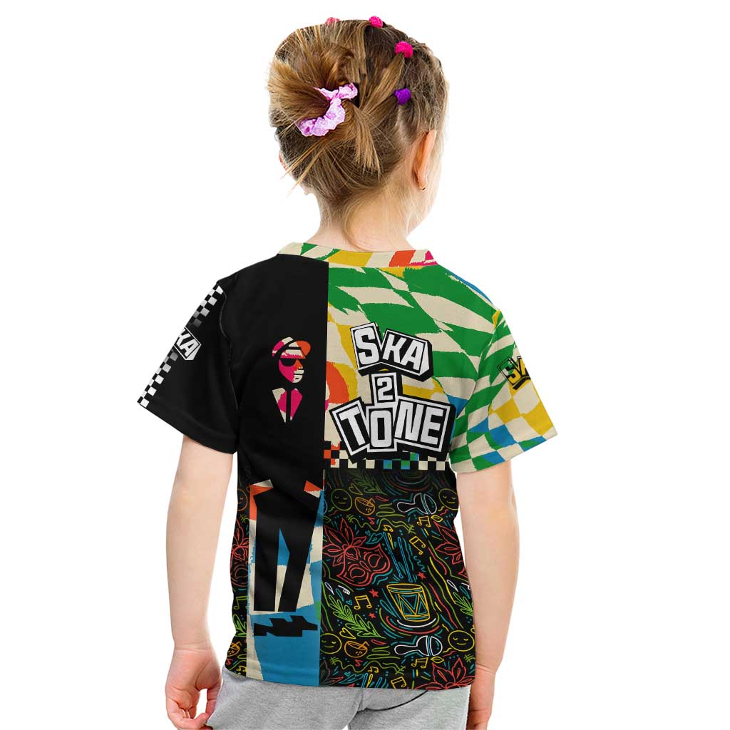 Ska Two Tone Kid T Shirt with Colorful Checkerboard Music Art Carnival Festival - Wonder Print Shop