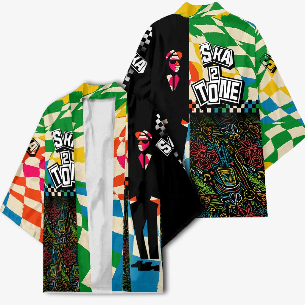 Ska Two Tone Kimono with Colorful Checkerboard Music Art Carnival Festival - Wonder Print Shop