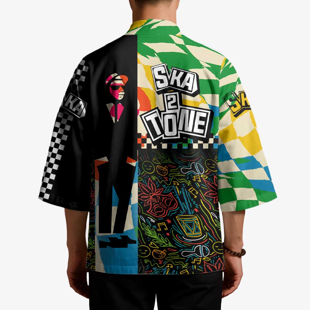 Ska Two Tone Kimono with Colorful Checkerboard Music Art Carnival Festival - Wonder Print Shop
