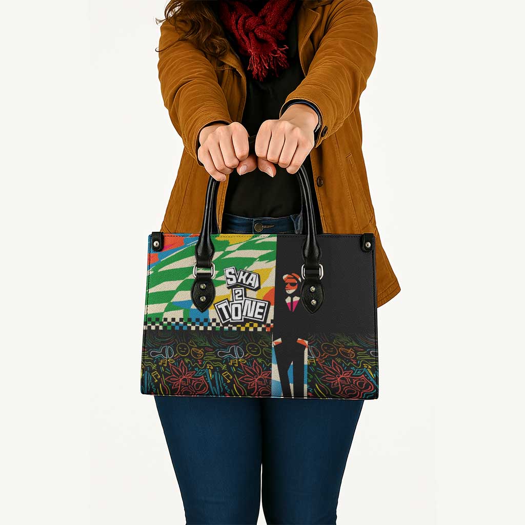 Ska Two Tone Leather Bag with Colorful Checkerboard Music Art Carnival Festival - Wonder Print Shop