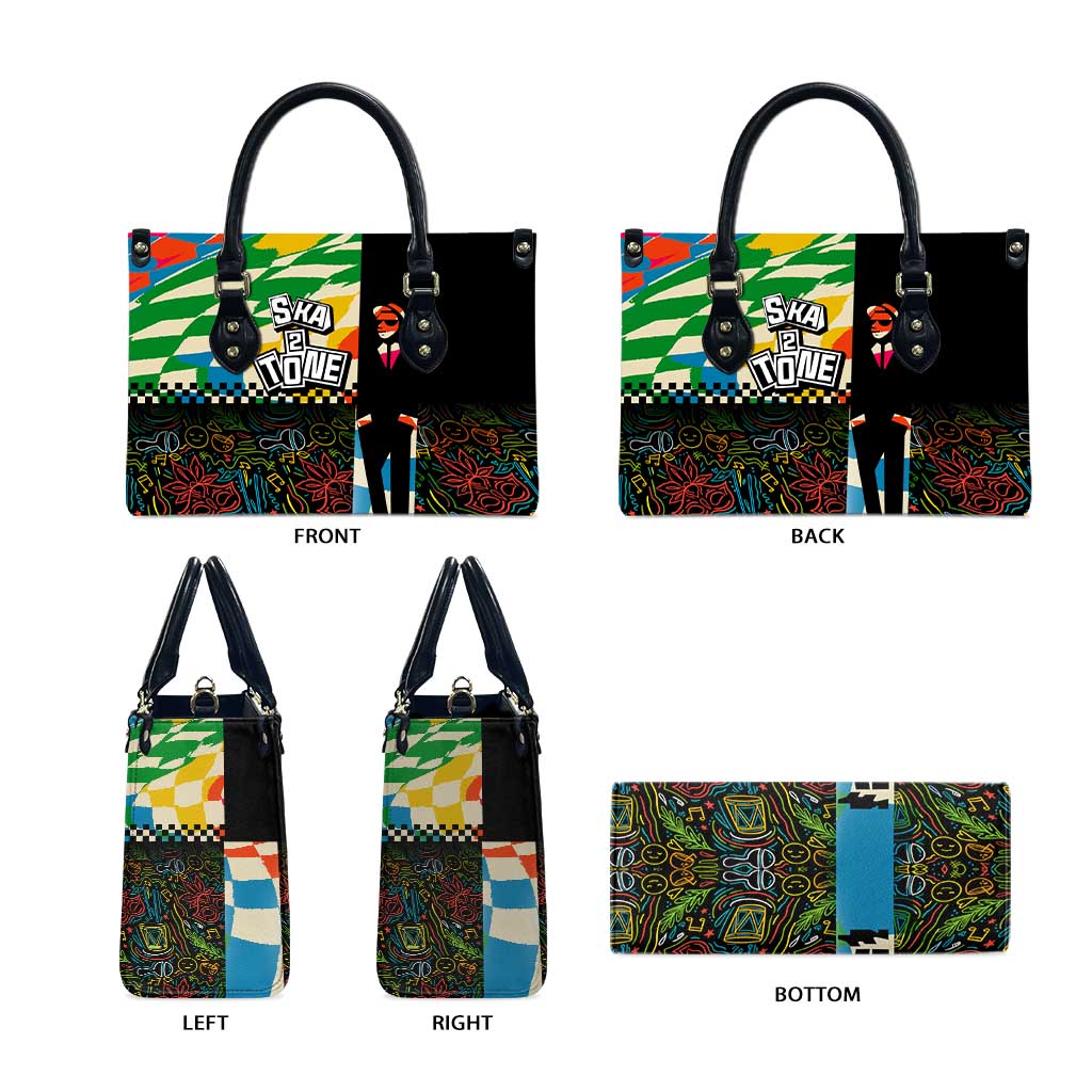 Ska Two Tone Leather Bag with Colorful Checkerboard Music Art Carnival Festival - Wonder Print Shop