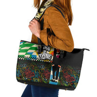 Ska Two Tone Leather Tote Bag with Colorful Checkerboard Music Art Carnival Festival - Wonder Print Shop