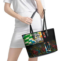 Ska Two Tone Leather Tote Bag with Colorful Checkerboard Music Art Carnival Festival - Wonder Print Shop