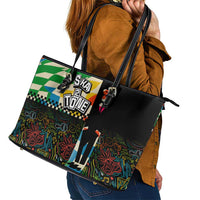 Ska Two Tone Leather Tote Bag with Colorful Checkerboard Music Art Carnival Festival - Wonder Print Shop