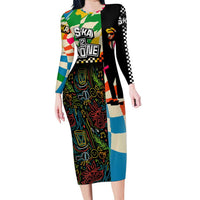 Ska Two Tone Long Sleeve Bodycon Dress with Colorful Checkerboard Music Art Carnival Festival - Wonder Print Shop