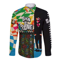 Ska Two Tone Long Sleeve Button Shirt with Colorful Checkerboard Music Art Carnival Festival - Wonder Print Shop