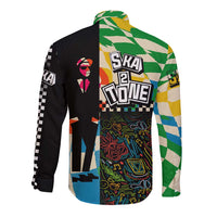 Ska Two Tone Long Sleeve Button Shirt with Colorful Checkerboard Music Art Carnival Festival - Wonder Print Shop