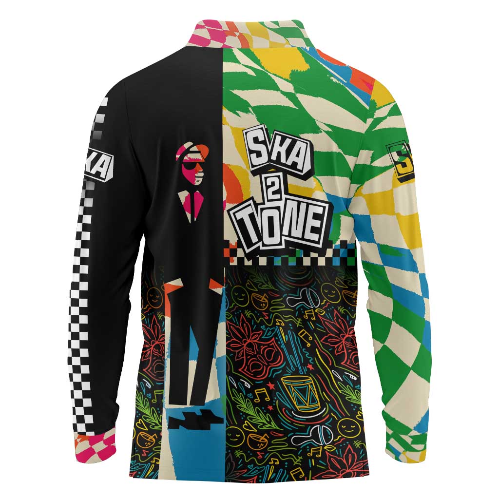 Ska Two Tone Long Sleeve Polo Shirt with Colorful Checkerboard Music Art Carnival Festival - Wonder Print Shop