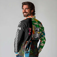 Ska Two Tone Long Sleeve Polo Shirt with Colorful Checkerboard Music Art Carnival Festival - Wonder Print Shop