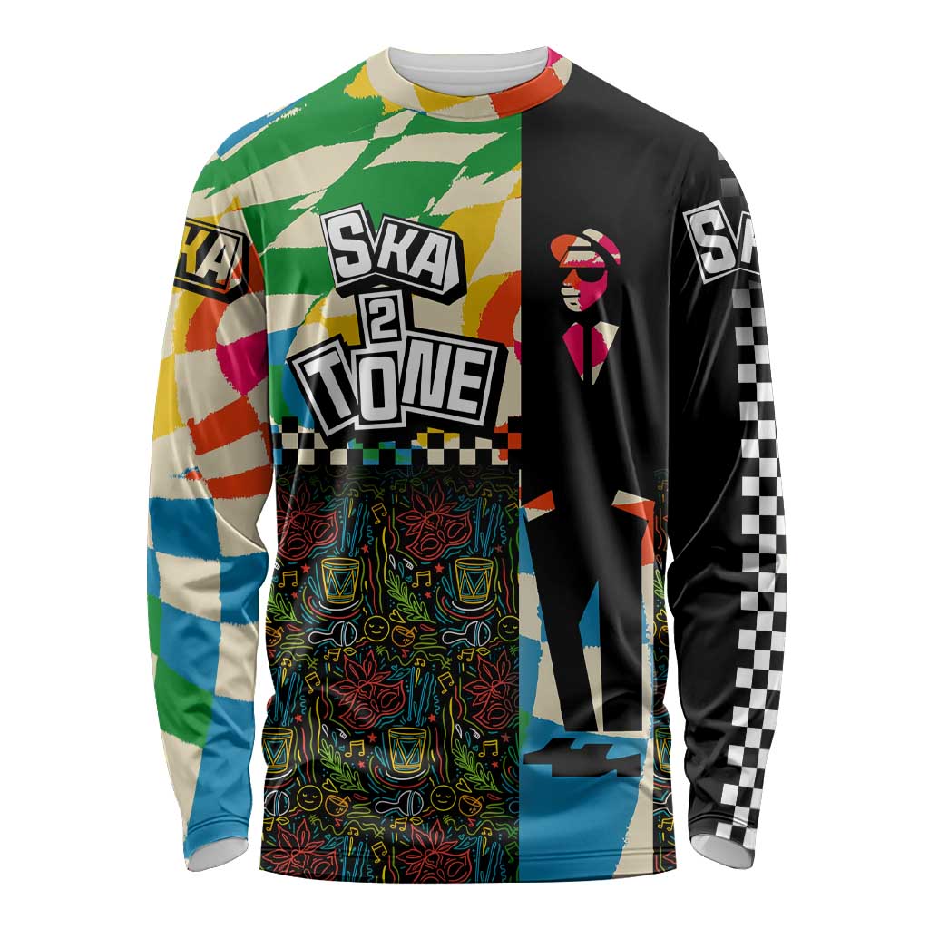 Ska Two Tone Long Sleeve Shirt with Colorful Checkerboard Music Art Carnival Festival - Wonder Print Shop