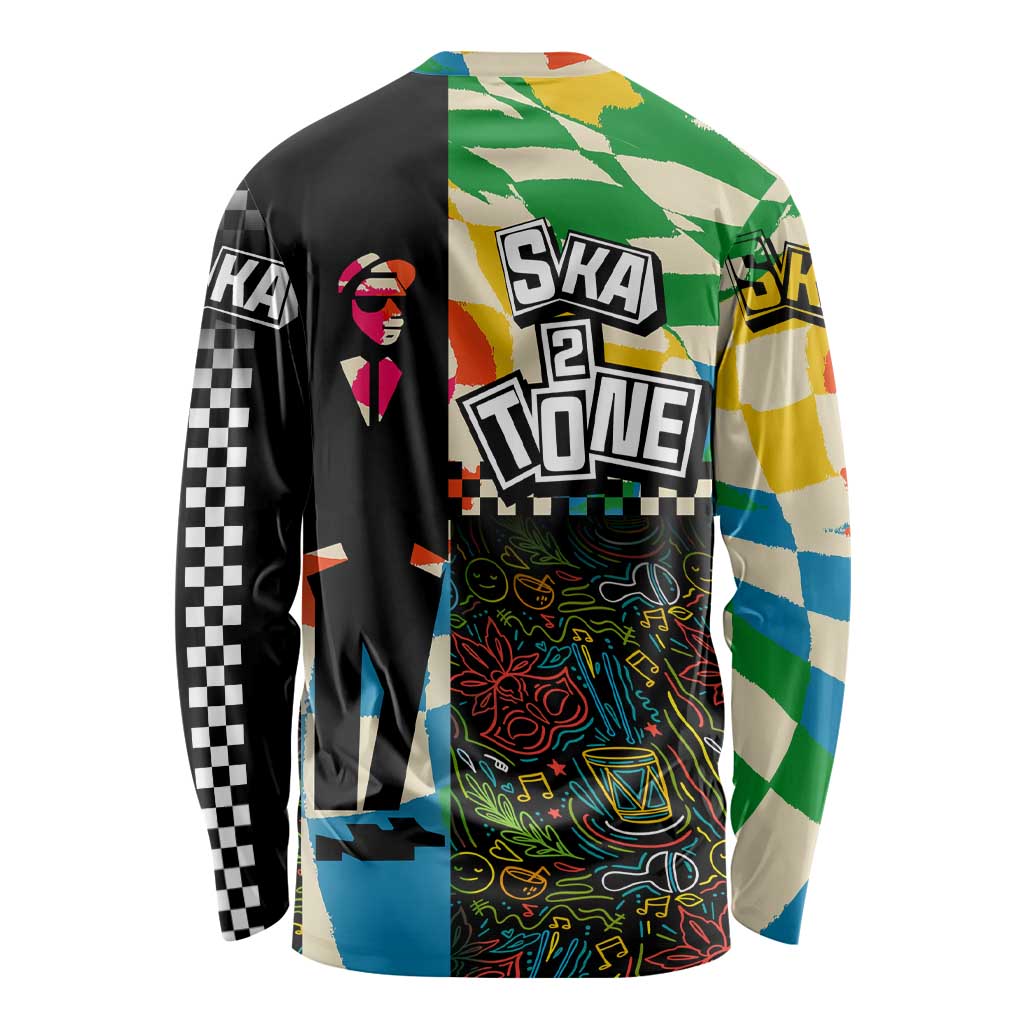 Ska Two Tone Long Sleeve Shirt with Colorful Checkerboard Music Art Carnival Festival - Wonder Print Shop