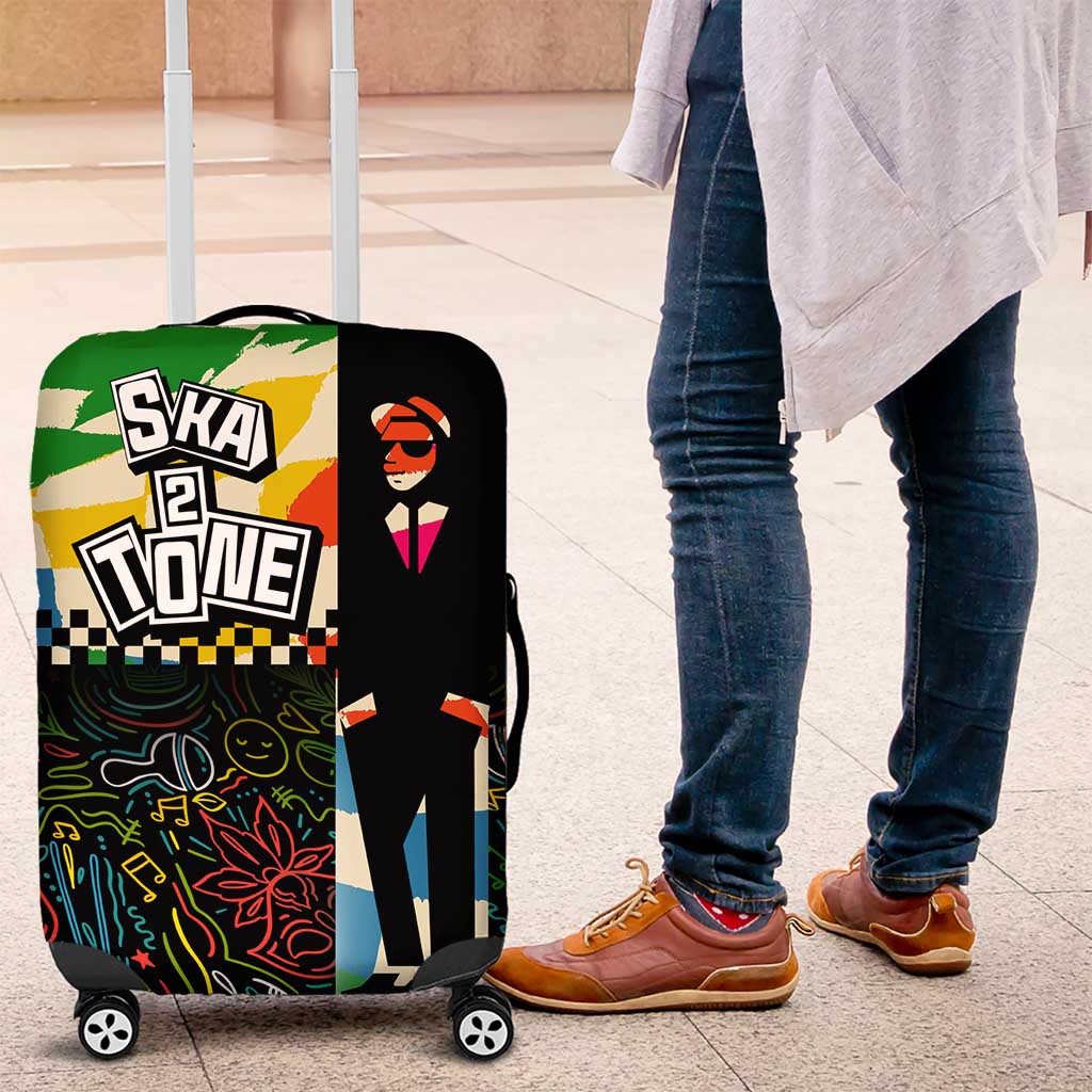 Ska Two Tone Luggage Cover with Colorful Checkerboard Music Art Carnival Festival - Wonder Print Shop