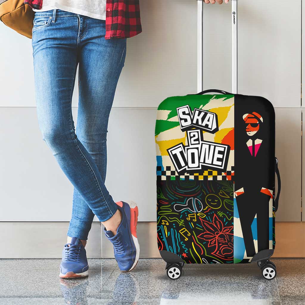 Ska Two Tone Luggage Cover with Colorful Checkerboard Music Art Carnival Festival - Wonder Print Shop