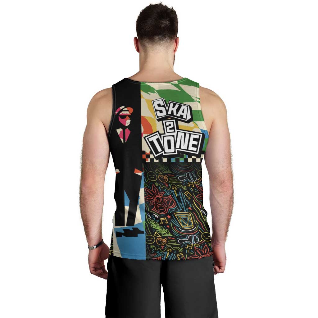 Ska Two Tone Men Tank Top with Colorful Checkerboard Music Art Carnival Festival - Wonder Print Shop
