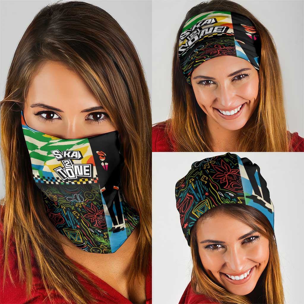 Ska Two Tone Neck Gaiter with Colorful Checkerboard Music Art Carnival Festival - Wonder Print Shop