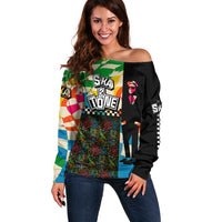 Ska Two Tone Off Shoulder Sweater with Colorful Checkerboard Music Art Carnival Festival - Wonder Print Shop