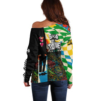 Ska Two Tone Off Shoulder Sweater with Colorful Checkerboard Music Art Carnival Festival - Wonder Print Shop