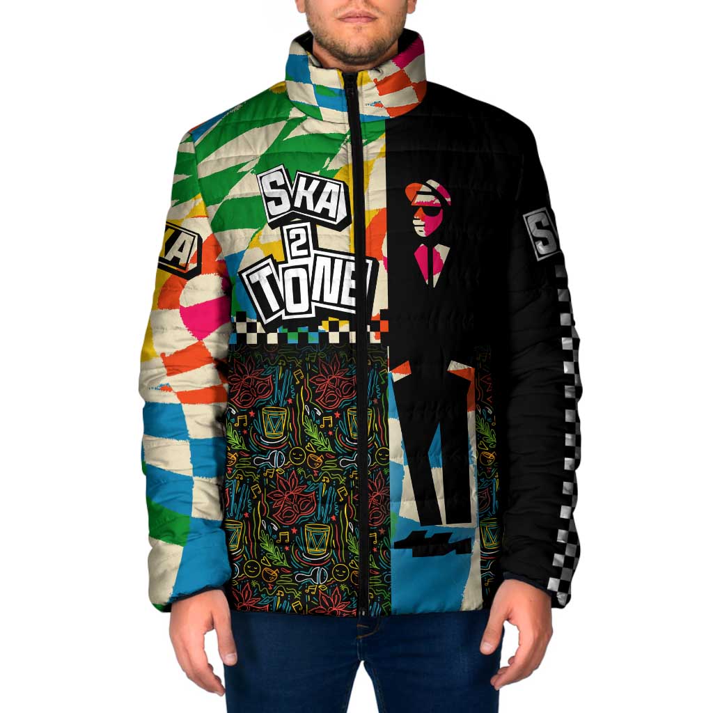 Ska Two Tone Padded Jacket with Colorful Checkerboard Music Art Carnival Festival - Wonder Print Shop