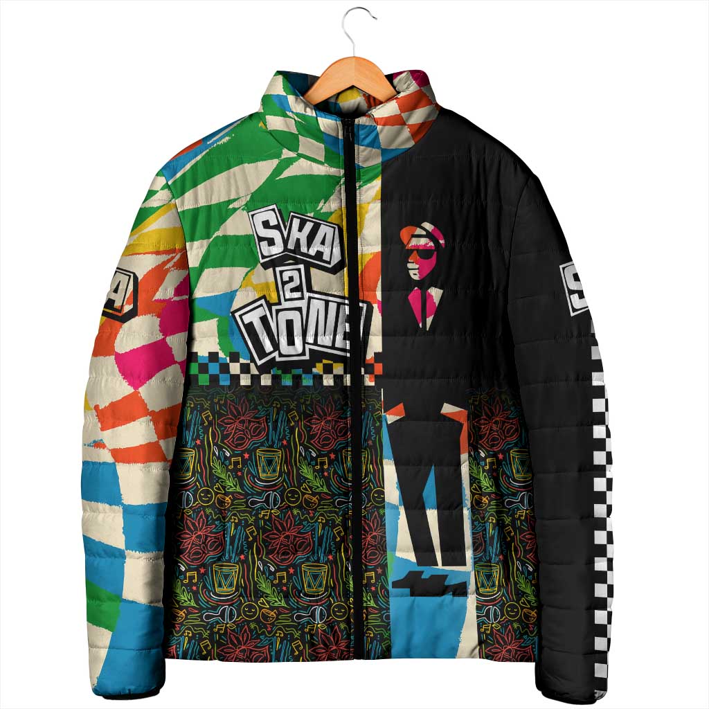 Ska Two Tone Padded Jacket with Colorful Checkerboard Music Art Carnival Festival - Wonder Print Shop