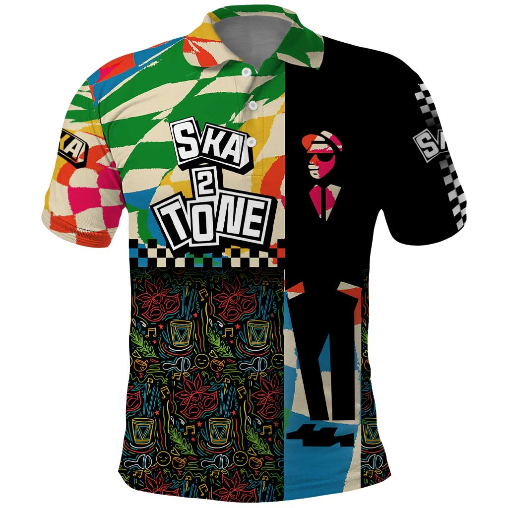Ska Two Tone Polo Shirt with Colorful Checkerboard Music Art Carnival Festival - Wonder Print Shop