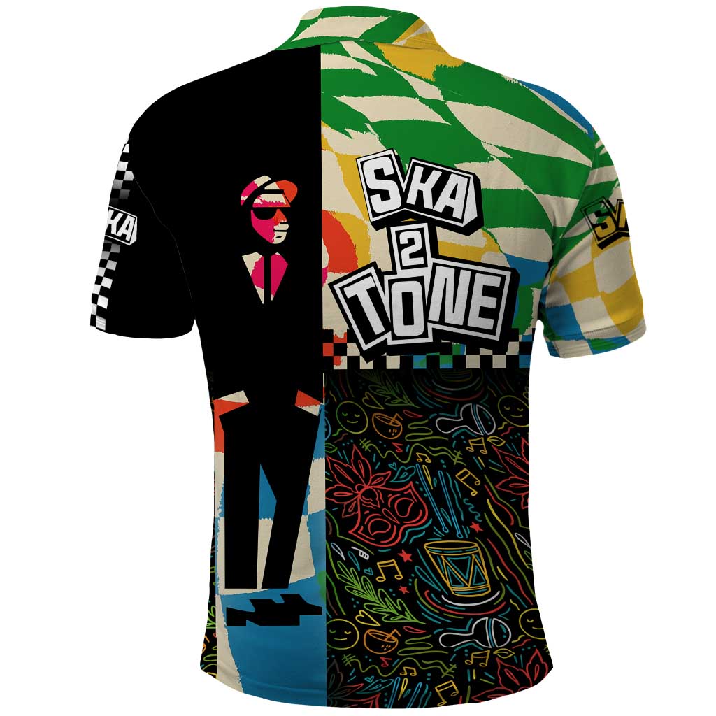 Ska Two Tone Polo Shirt with Colorful Checkerboard Music Art Carnival Festival - Wonder Print Shop