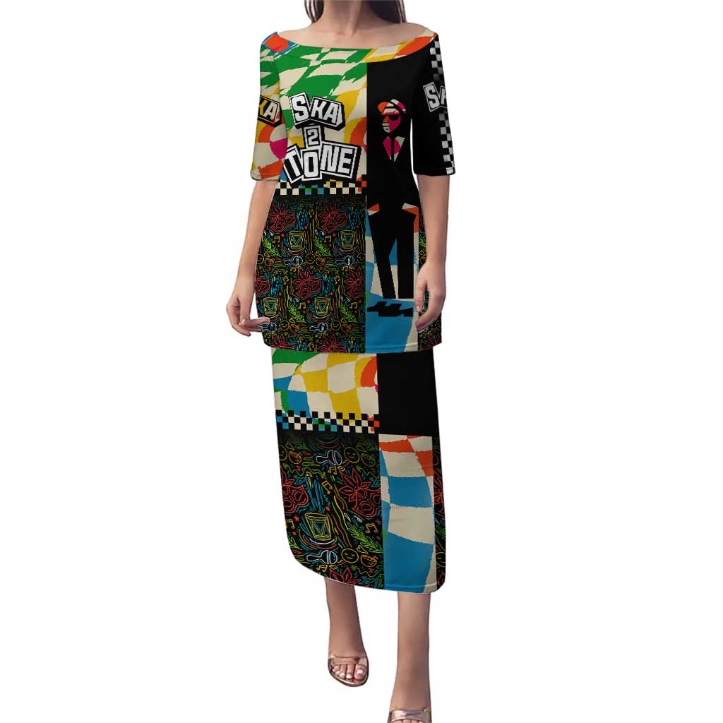 Ska Two Tone Puletasi with Colorful Checkerboard Music Art Carnival Festival - Wonder Print Shop