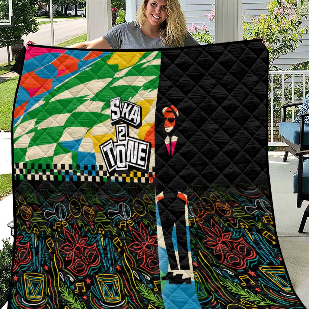 Ska Two Tone Quilt with Colorful Checkerboard Music Art Carnival Festival - Wonder Print Shop