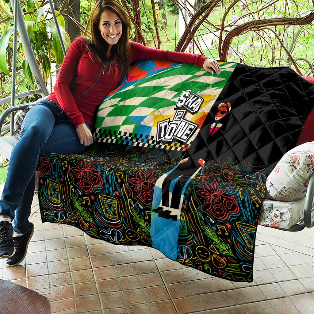 Ska Two Tone Quilt with Colorful Checkerboard Music Art Carnival Festival - Wonder Print Shop