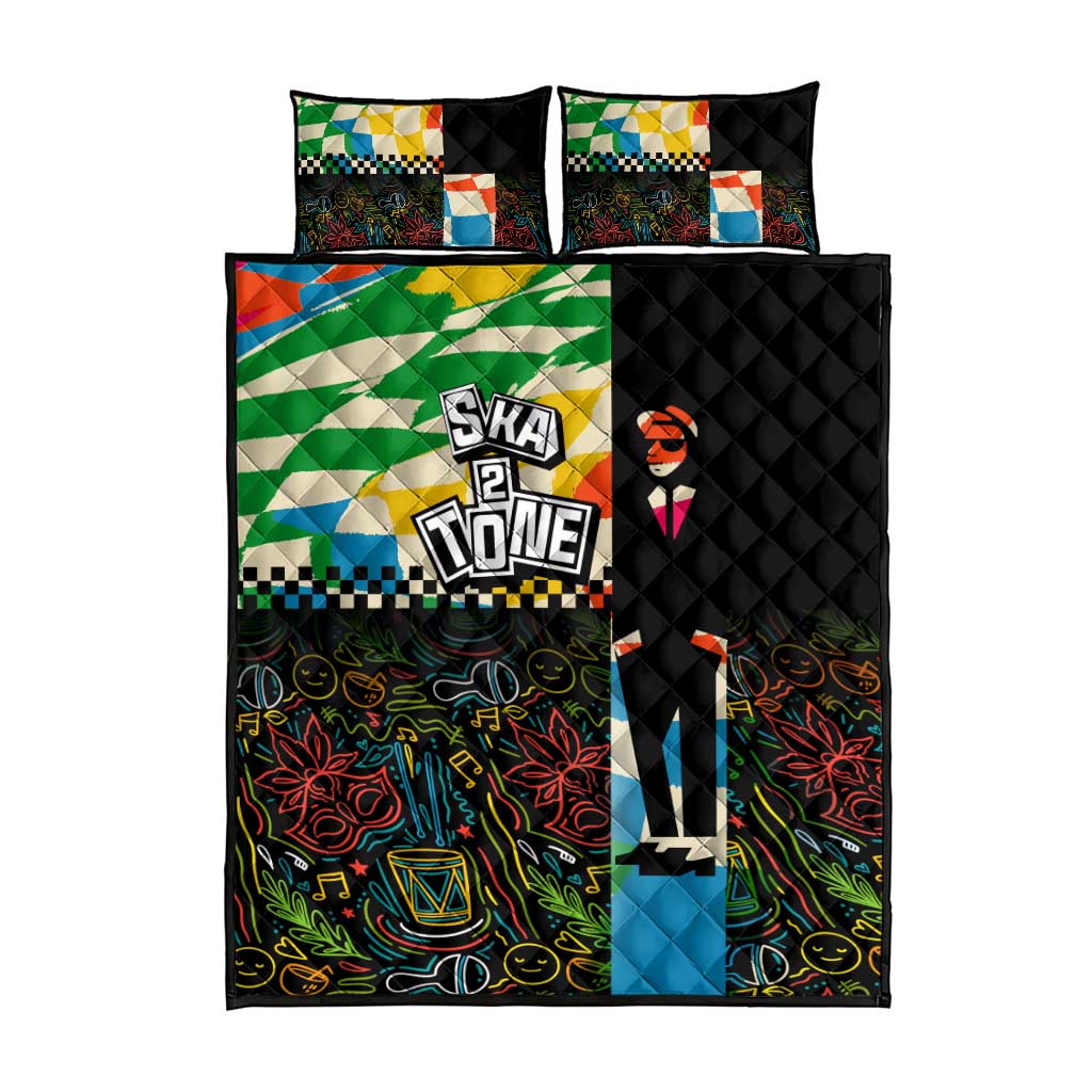 Ska Two Tone Quilt Bed Set with Colorful Checkerboard Music Art Carnival Festival - Wonder Print Shop