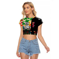 Ska Two Tone Raglan Cropped T Shirt with Colorful Checkerboard Music Art Carnival Festival - Wonder Print Shop