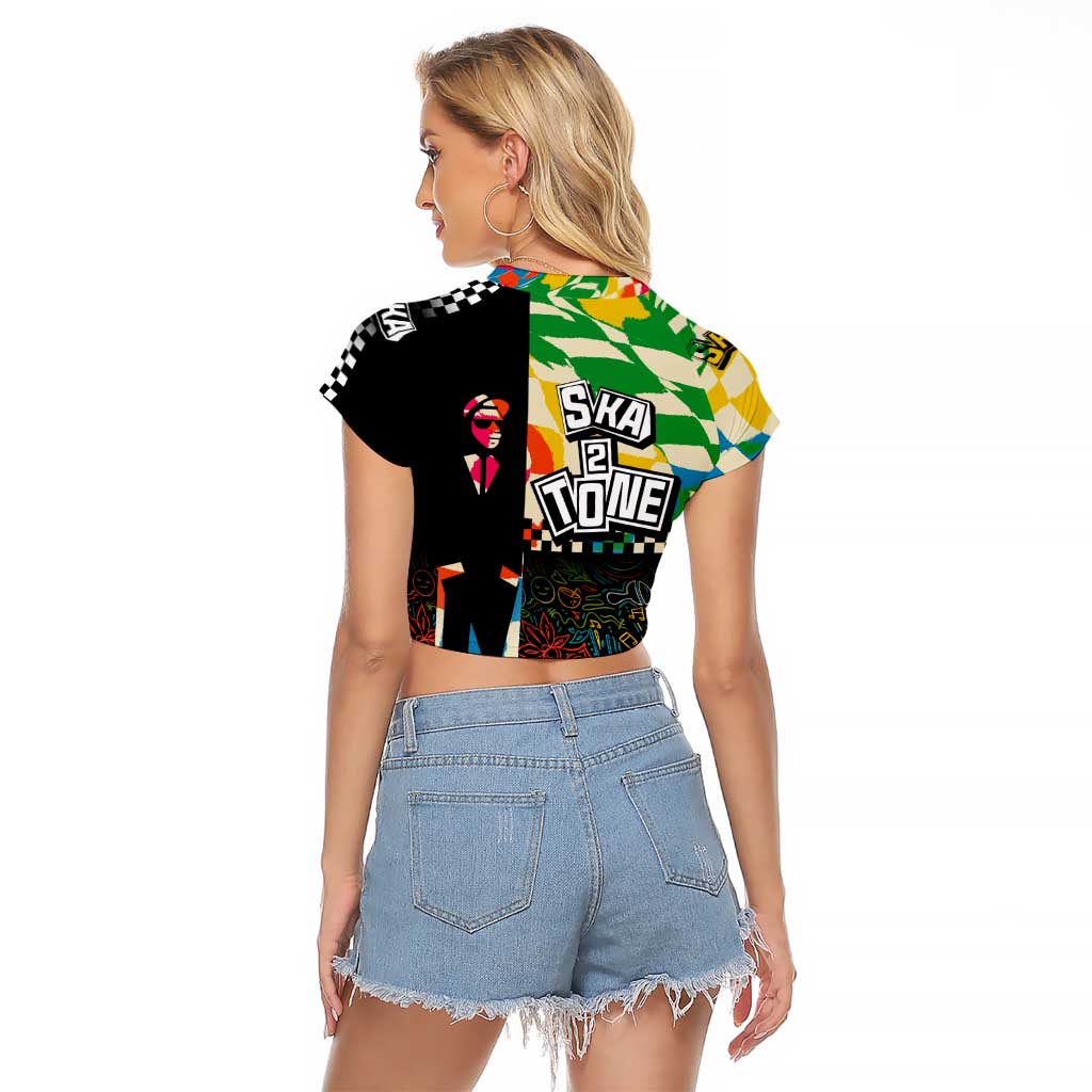 Ska Two Tone Raglan Cropped T Shirt with Colorful Checkerboard Music Art Carnival Festival - Wonder Print Shop