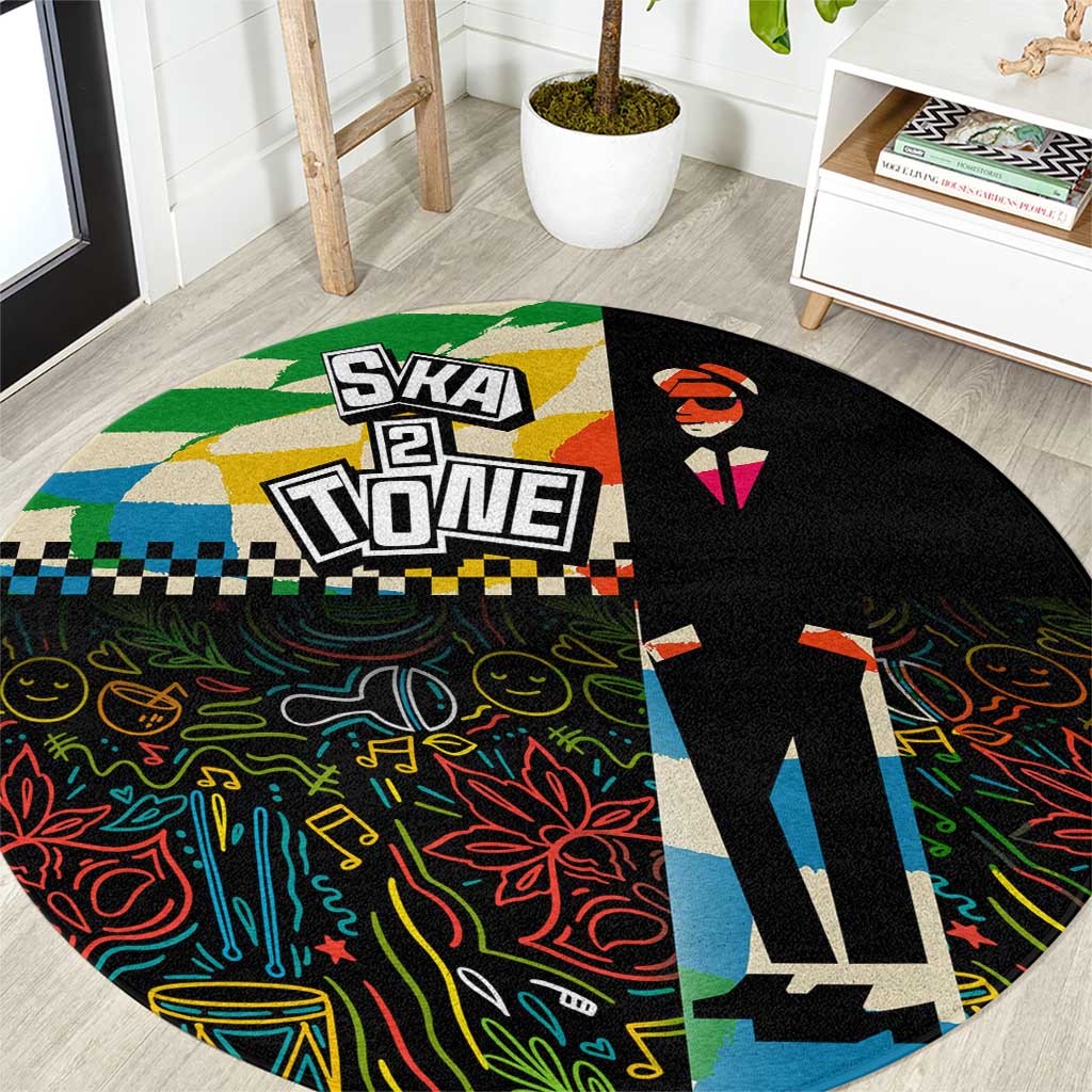 Ska Two Tone Round Carpet with Colorful Checkerboard Music Art Carnival Festival - Wonder Print Shop