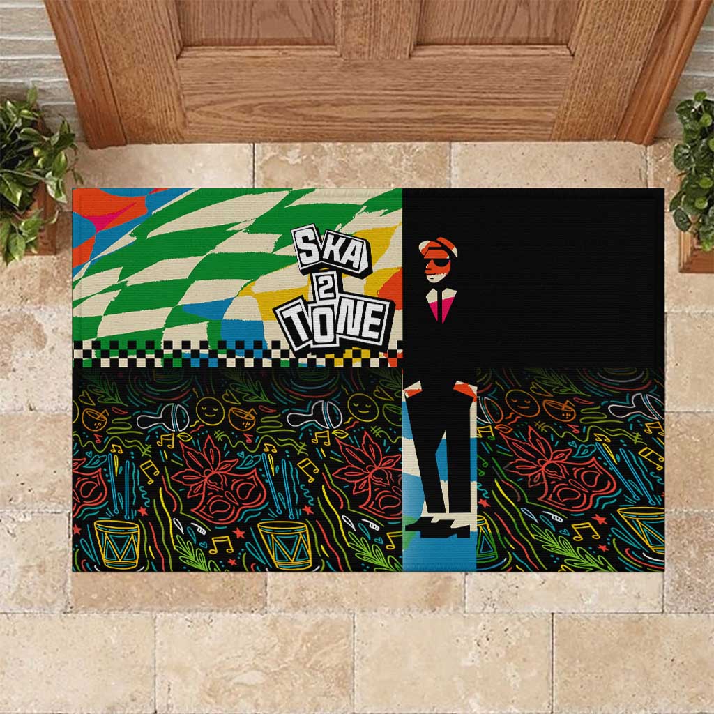 Ska Two Tone Rubber Doormat with Colorful Checkerboard Music Art Carnival Festival - Wonder Print Shop