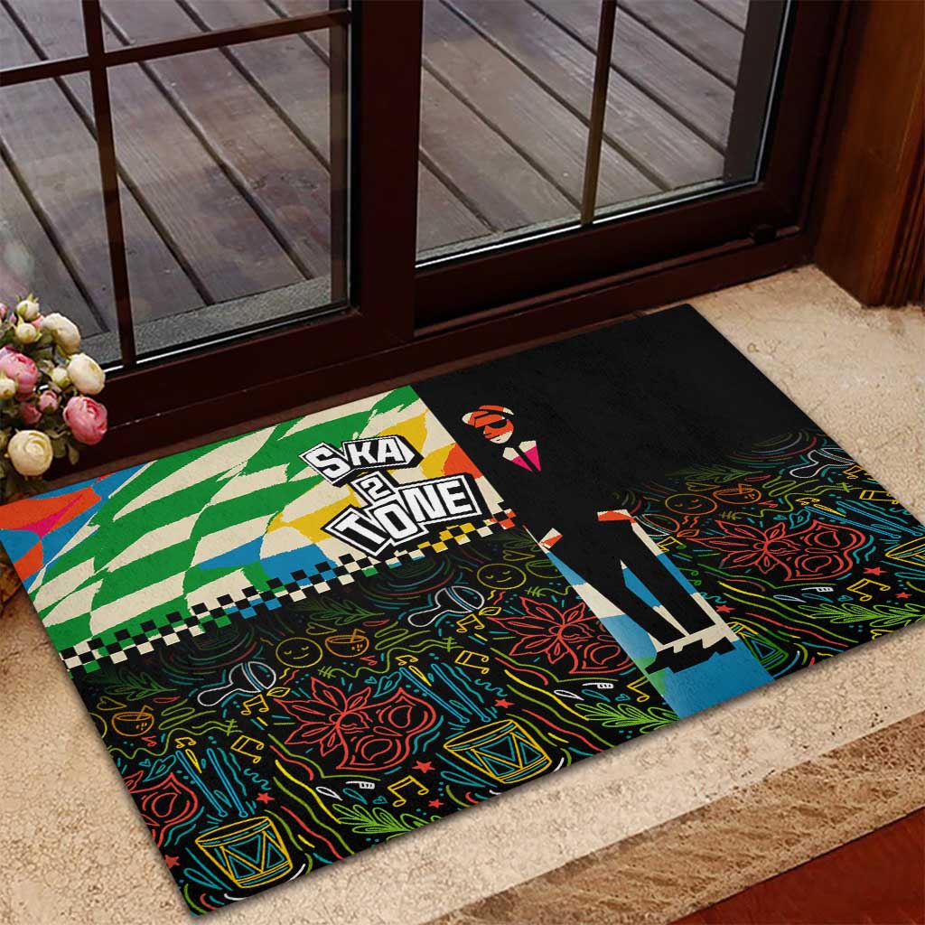 Ska Two Tone Rubber Doormat with Colorful Checkerboard Music Art Carnival Festival - Wonder Print Shop