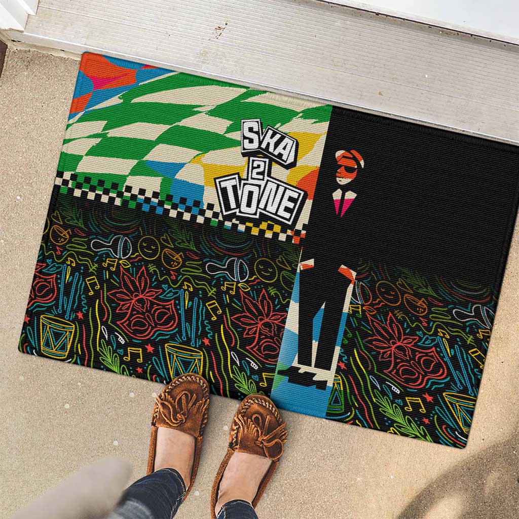 Ska Two Tone Rubber Doormat with Colorful Checkerboard Music Art Carnival Festival - Wonder Print Shop