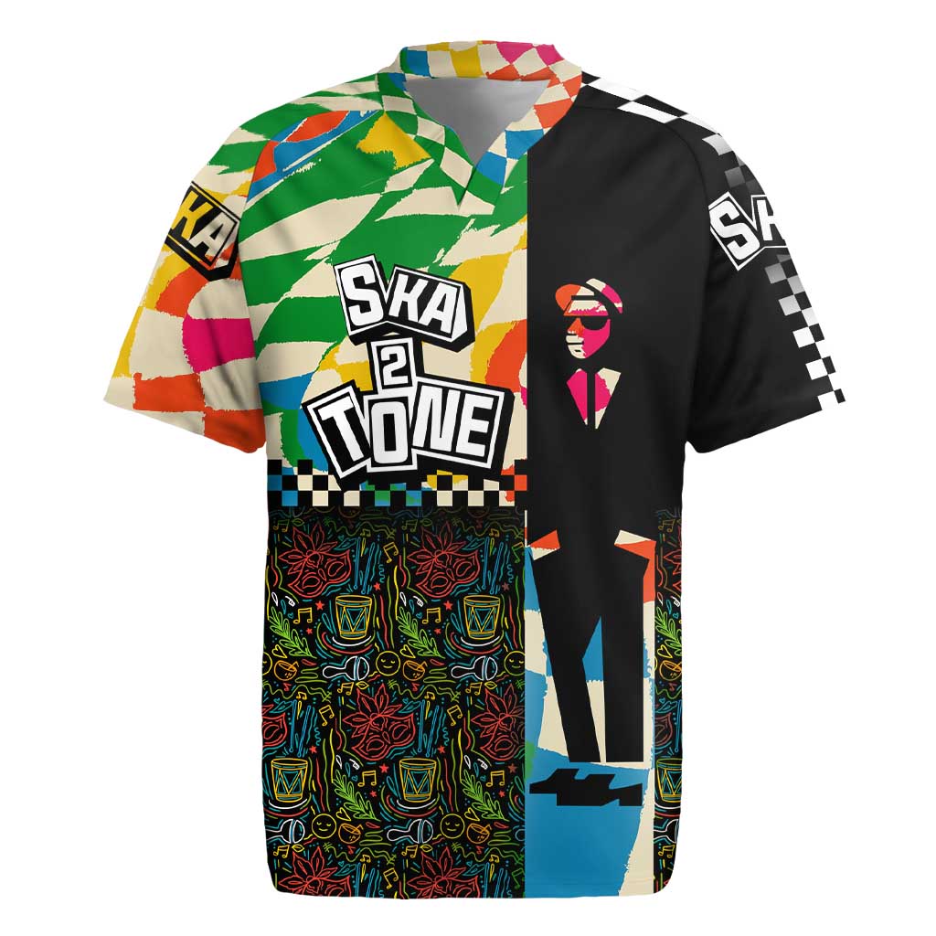 Ska Two Tone Rugby Jersey with Colorful Checkerboard Music Art Carnival Festival - Wonder Print Shop