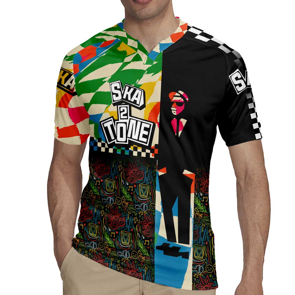 Ska Two Tone Rugby Jersey with Colorful Checkerboard Music Art Carnival Festival - Wonder Print Shop