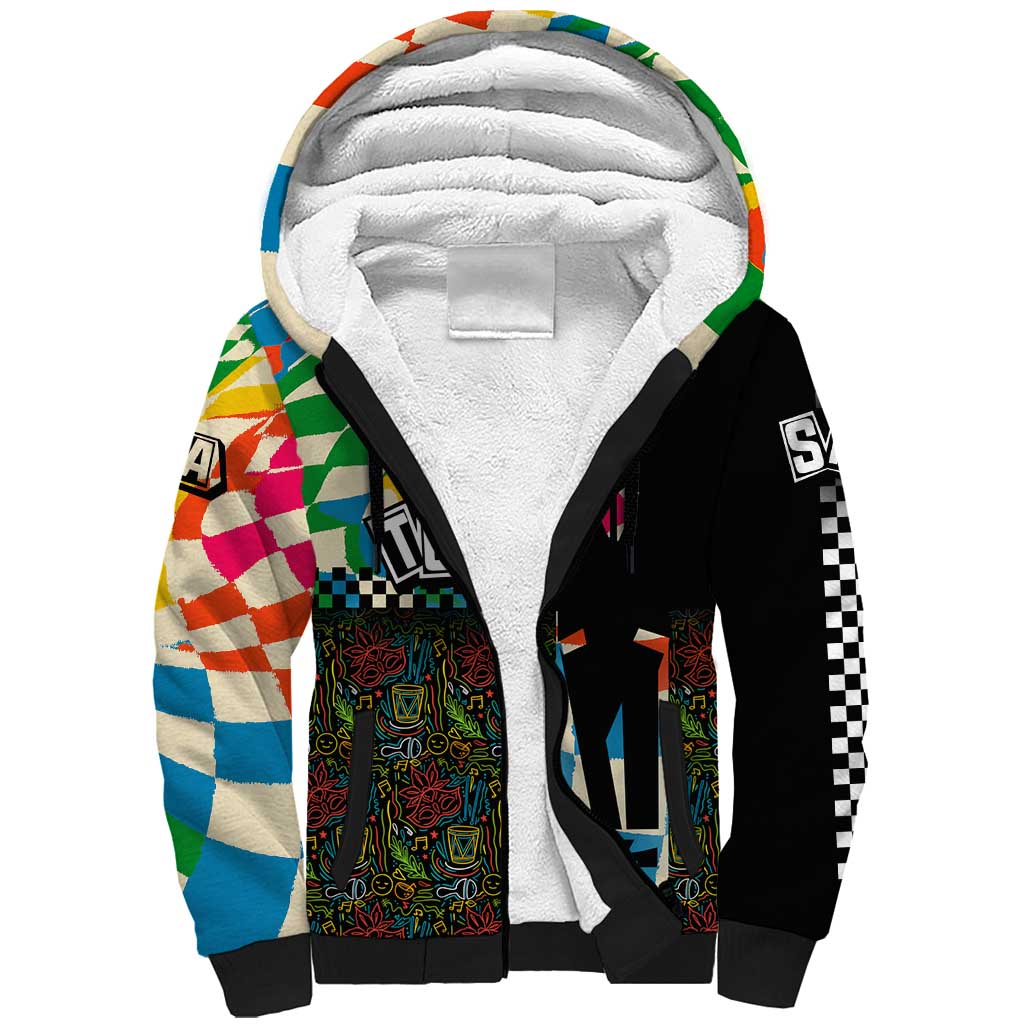 Ska Two Tone Sherpa Hoodie with Colorful Checkerboard Music Art Carnival Festival - Wonder Print Shop