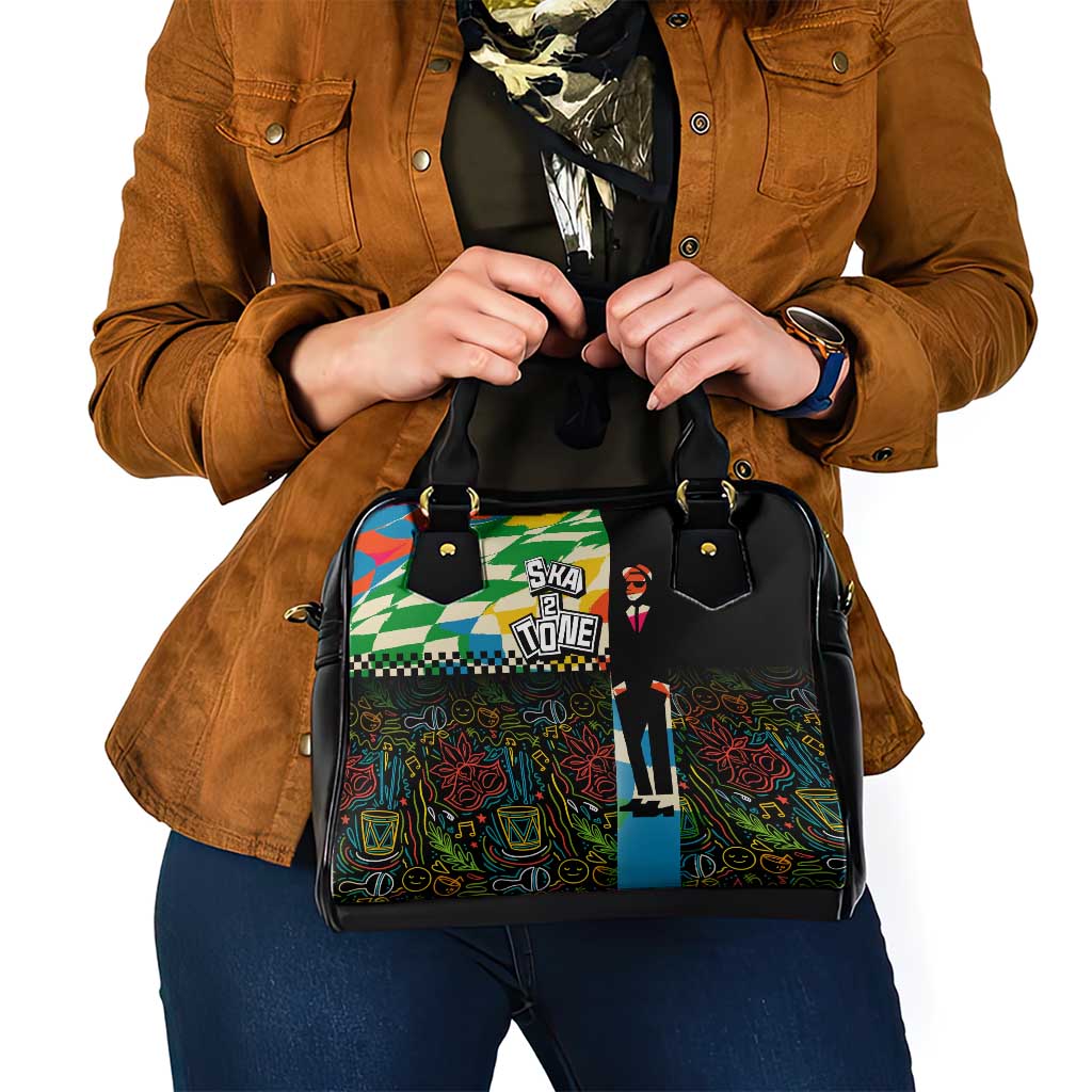 Ska Two Tone Shoulder Handbag with Colorful Checkerboard Music Art Carnival Festival - Wonder Print Shop