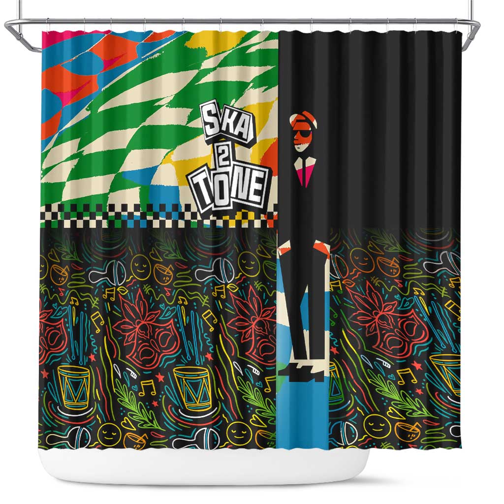 Ska Two Tone Shower Curtain with Colorful Checkerboard Music Art Carnival Festival - Wonder Print Shop