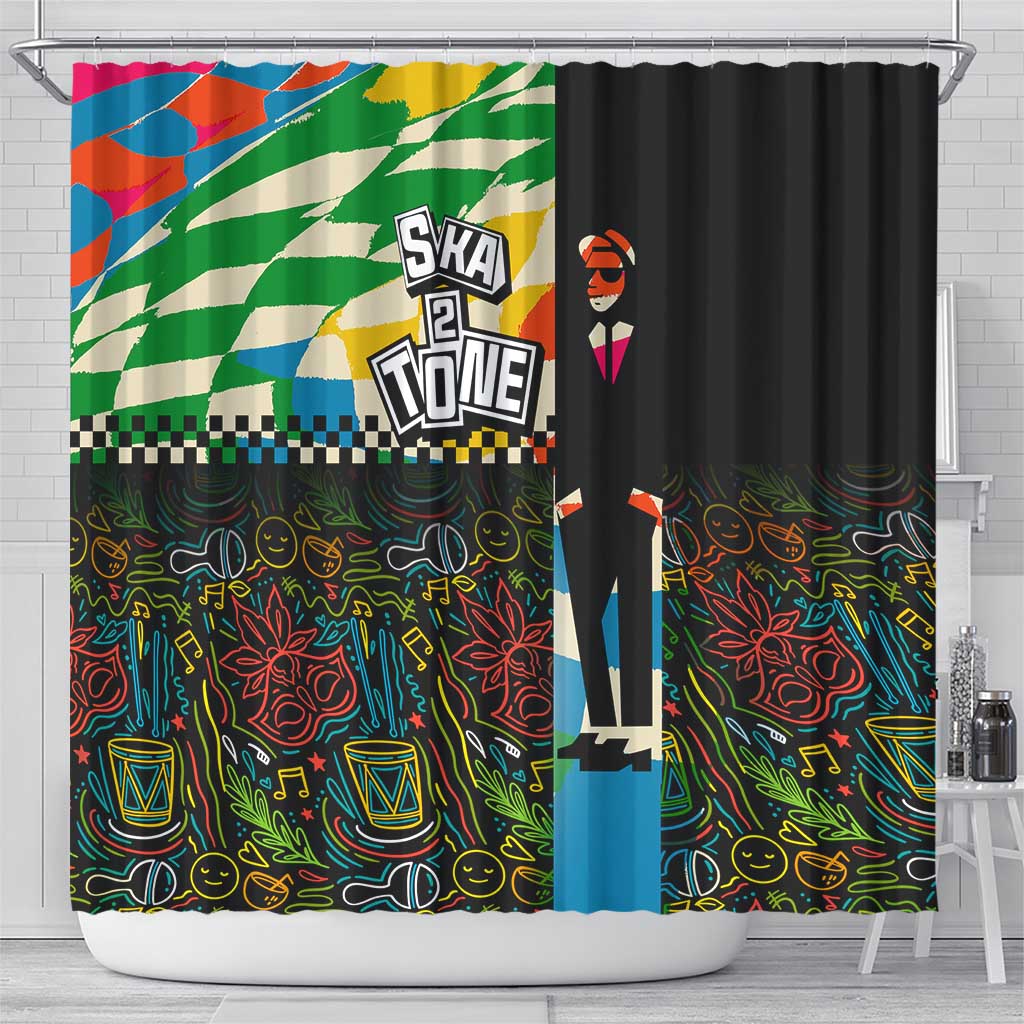 Ska Two Tone Shower Curtain with Colorful Checkerboard Music Art Carnival Festival - Wonder Print Shop