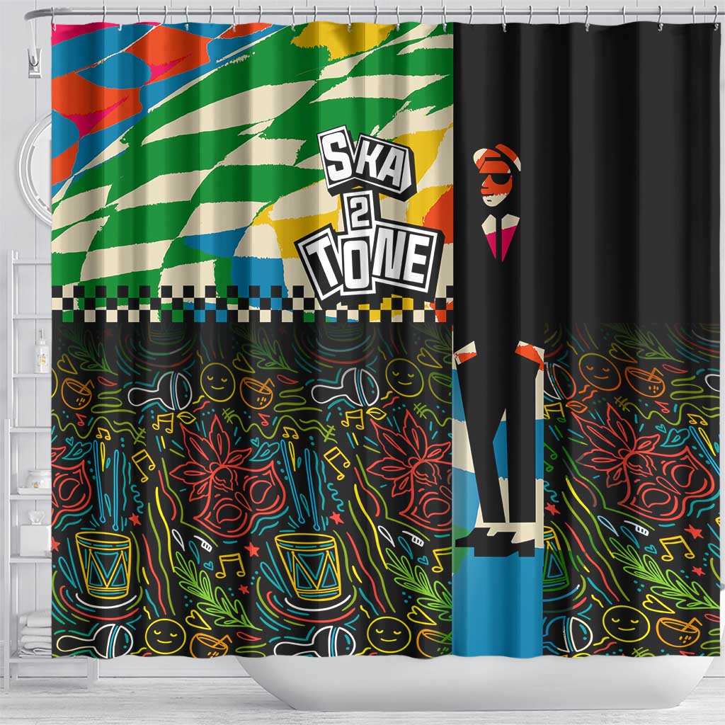 Ska Two Tone Shower Curtain with Colorful Checkerboard Music Art Carnival Festival - Wonder Print Shop