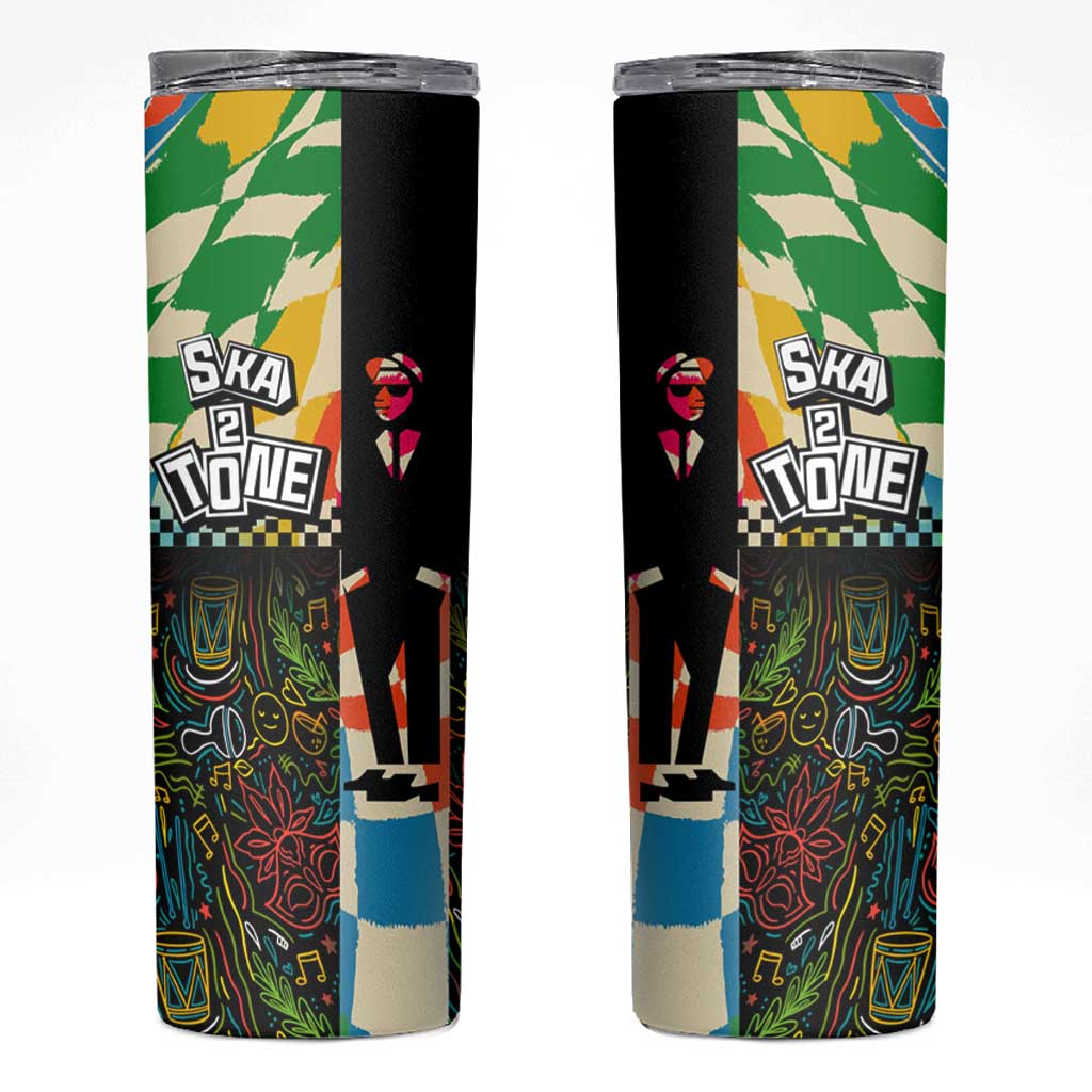 Ska Two Tone Skinny Tumbler with Colorful Checkerboard Music Art Carnival Festival - Wonder Print Shop
