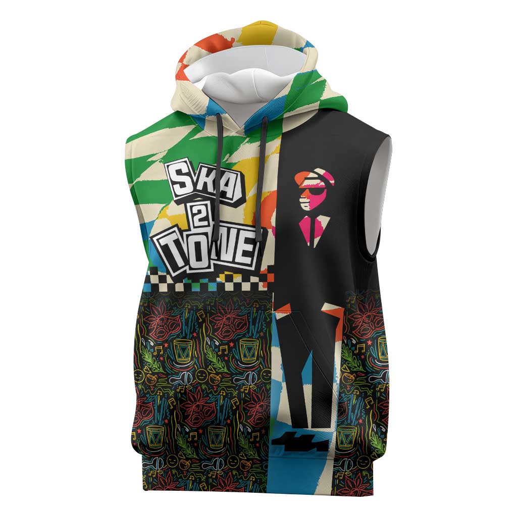 Ska Two Tone Sleeveless Hoodie with Colorful Checkerboard Music Art Carnival Festival - Wonder Print Shop