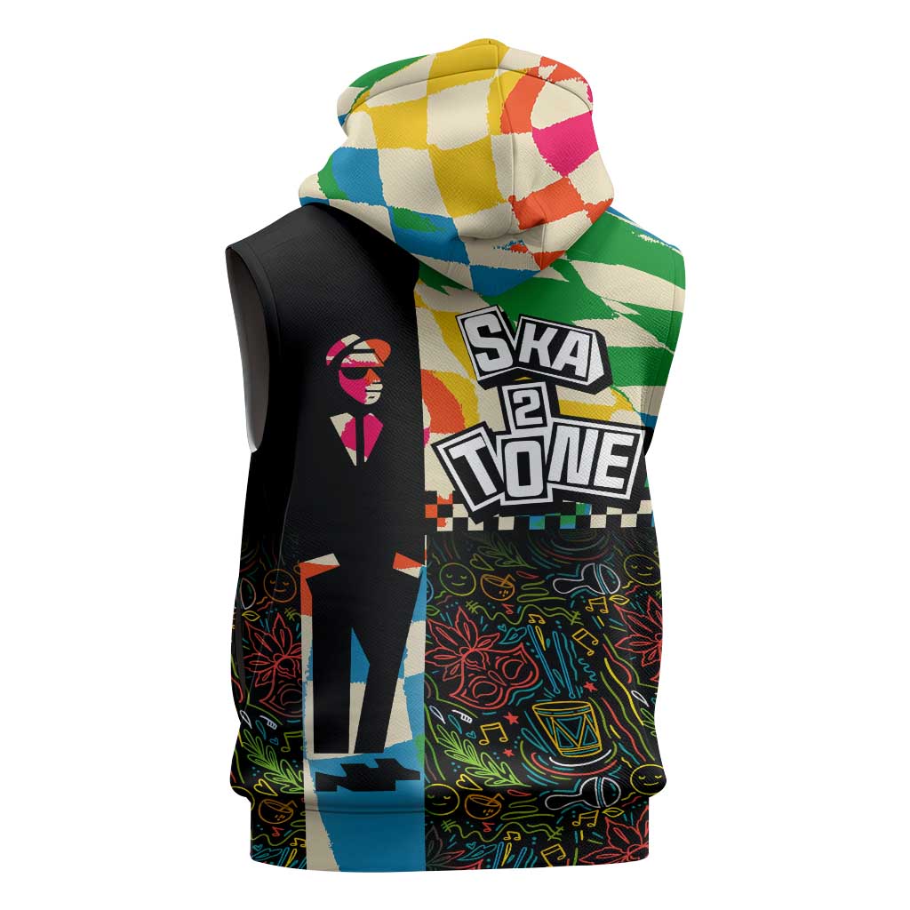Ska Two Tone Sleeveless Hoodie with Colorful Checkerboard Music Art Carnival Festival - Wonder Print Shop