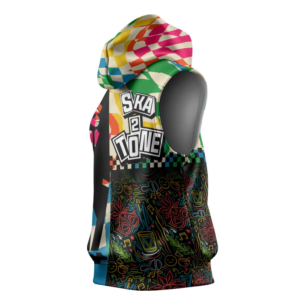 Ska Two Tone Sleeveless Hoodie with Colorful Checkerboard Music Art Carnival Festival - Wonder Print Shop