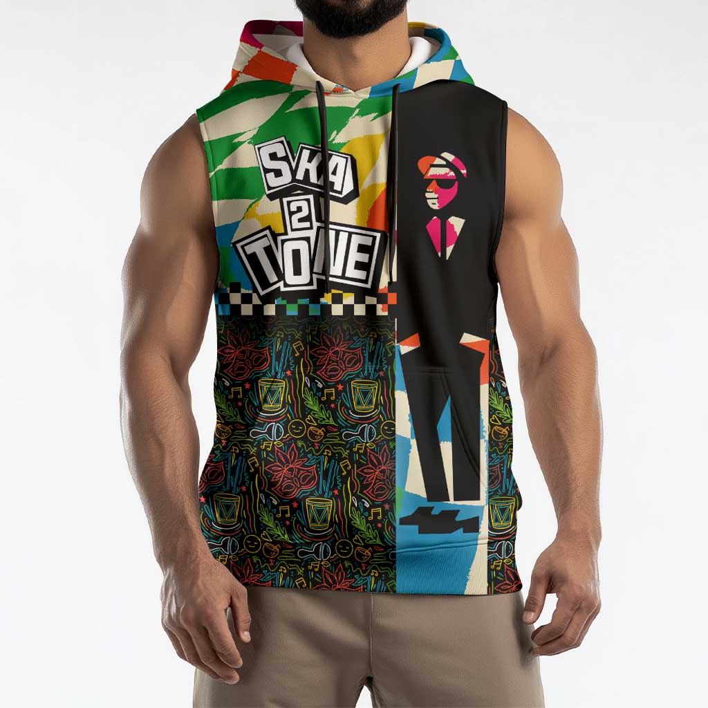 Ska Two Tone Sleeveless Hoodie with Colorful Checkerboard Music Art Carnival Festival - Wonder Print Shop