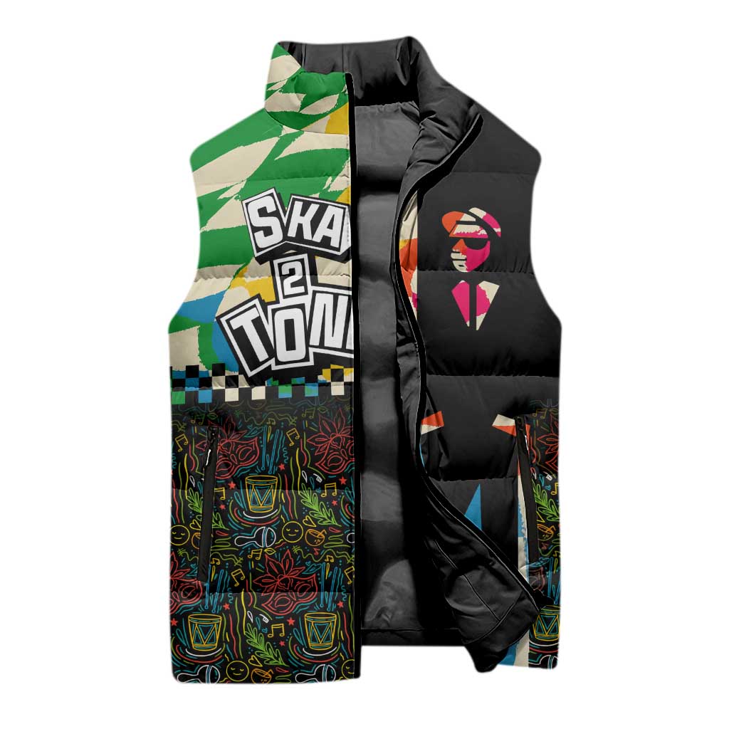 Ska Two Tone Sleeveless Puffer Jacket with Colorful Checkerboard Music Art Carnival Festival - Wonder Print Shop