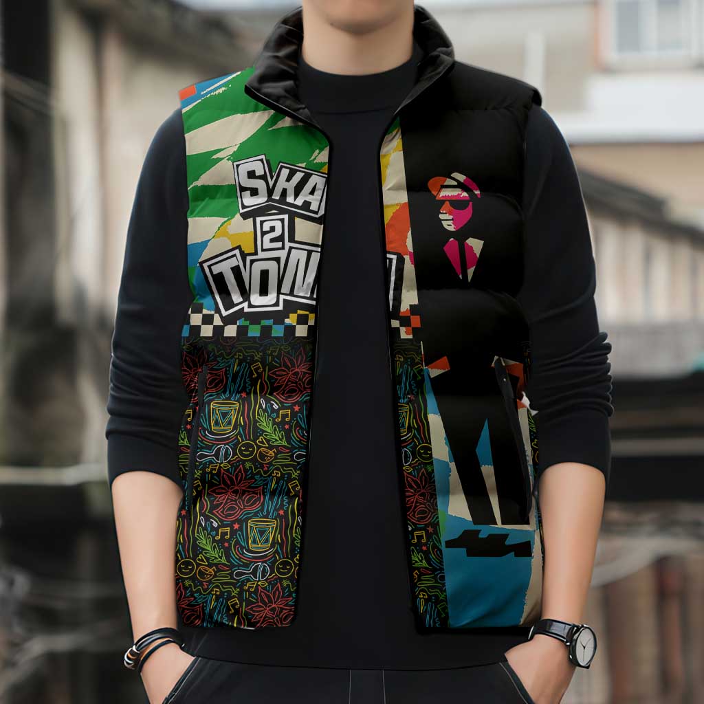 Ska Two Tone Sleeveless Puffer Jacket with Colorful Checkerboard Music Art Carnival Festival - Wonder Print Shop